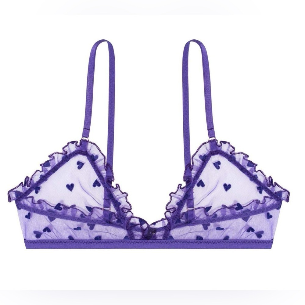 Le Petit Trou Amour Sheer Heart Mesh Bra Purple Lingerie NWT L